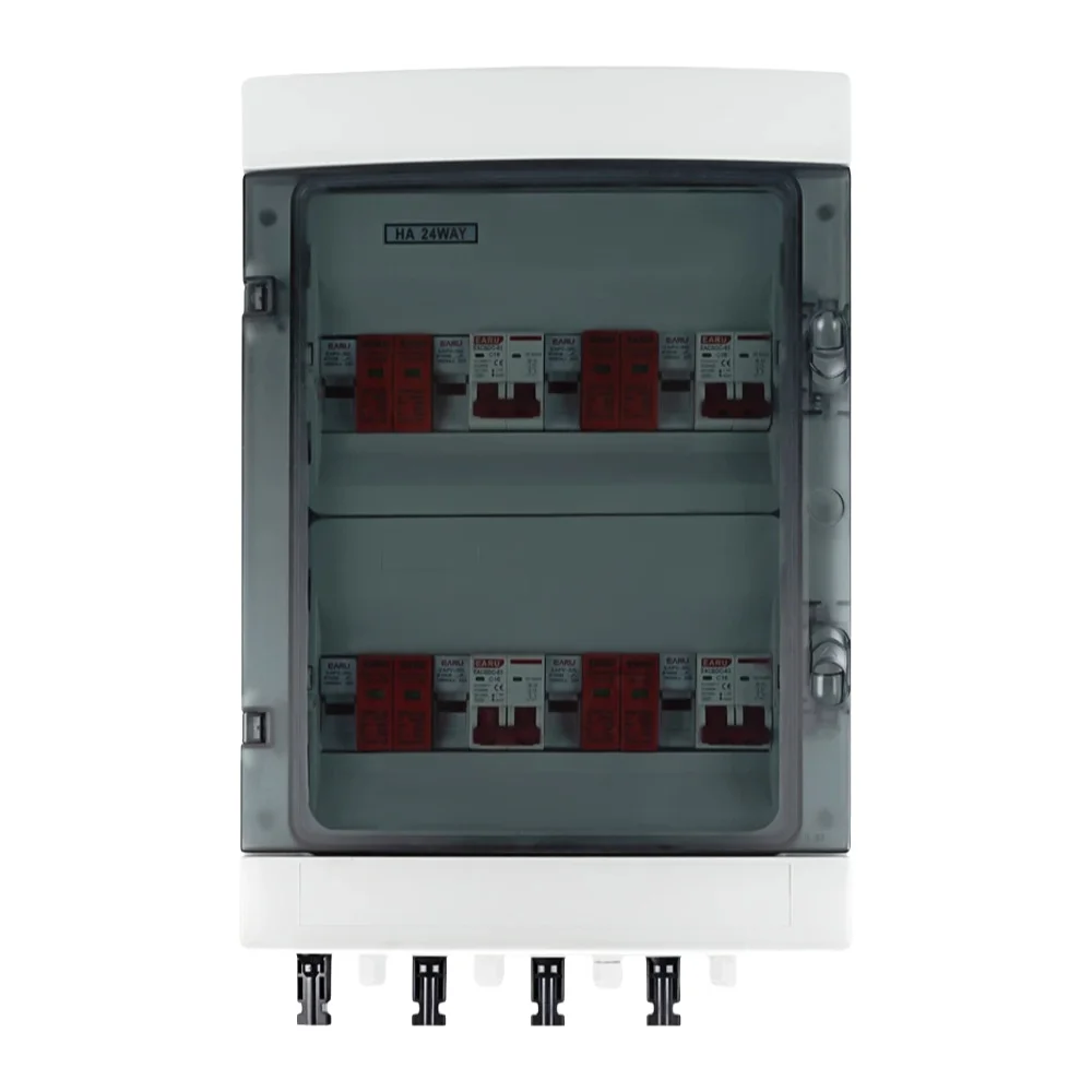 Solar-Photovoltaik-PV-Kombinatorbox mit Blitzschutz, 4 Eingänge, 4 Ausgänge, DC 500 V, 15 A, Sicherung, MCB, SPD, HT, wasserdichte Box, IP65, 24-Wege