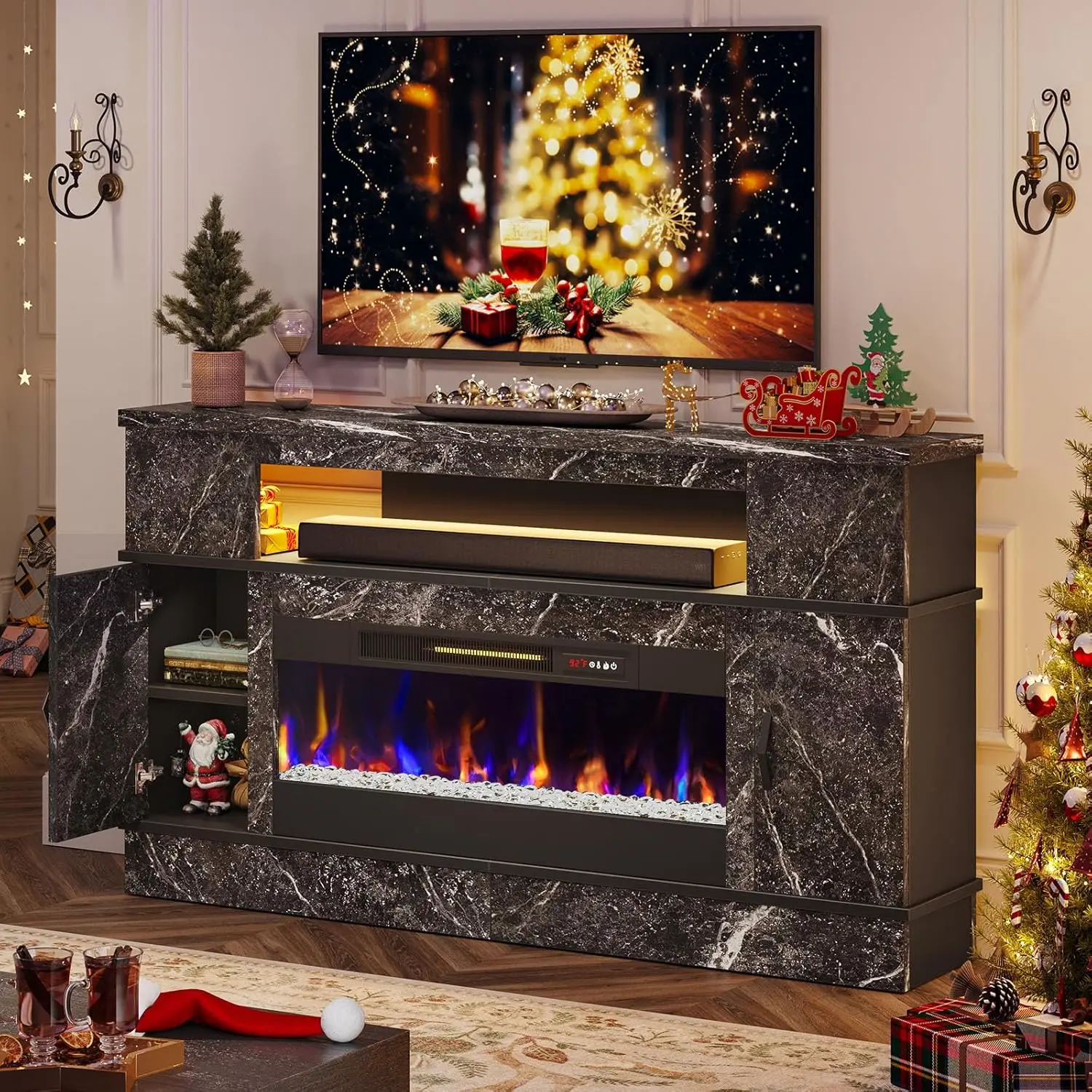 

Tall LED Fireplace TV Stand for TVs up to 70", 63" Gaming Entertainment Center Modern Console Table with 36", Customized