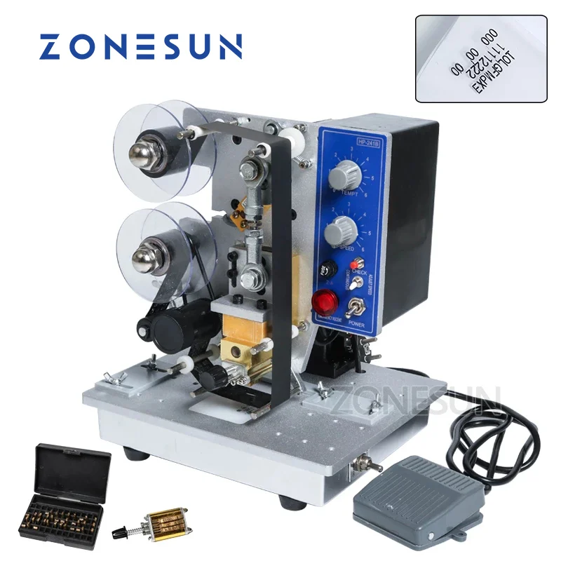 

ZONESUN Semi automatic Hot Stamp Machine Ribbon Coding Date Character Hot Code Printer Ribbon Date Coding Printing Machine