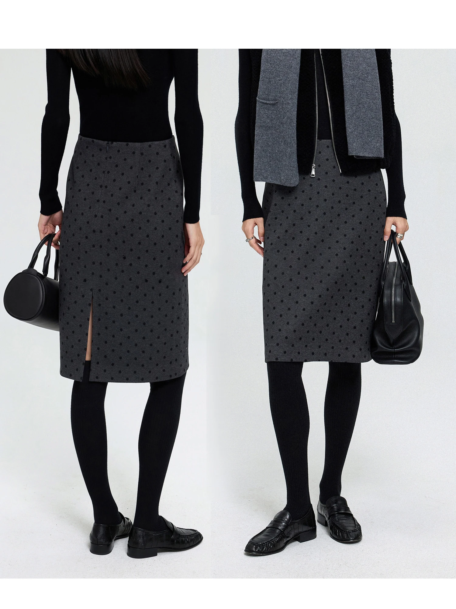 Elegant Thick High Waist Polka Dot Half Skirt Women's Autumn Winter New Style Open Split Wrap around Skirt Warmth Fashion