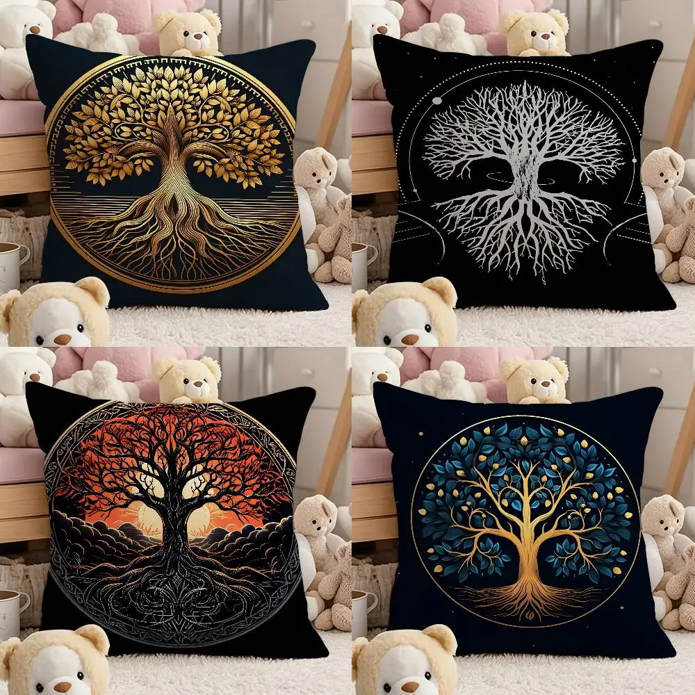 

Tree Of Life Cushion Cover Plant Floral Pillow Case Comfort Sofa Bed Silky Elegant Invisible Zipper Custom Decorative Cushion Co