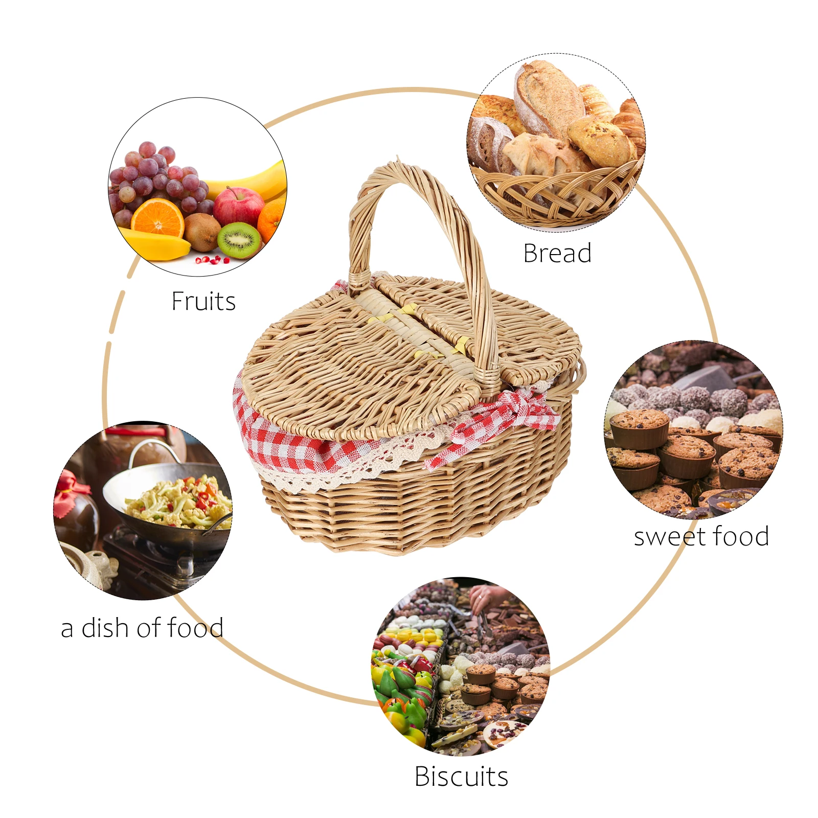 

Rattan Storage Basket 26x18x15cm Check Handwoven Lightweight Durable Picnic Garden Home Decor Fruit Bread Vegetable