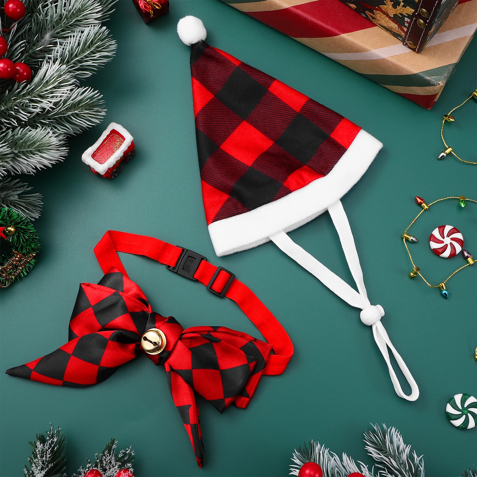 

Pet Christmas Set Hat Bow Tie Costume For Cats Dogs Polyester Outfit Holiday Party Gift Festive Dog Santa Claus Outfit