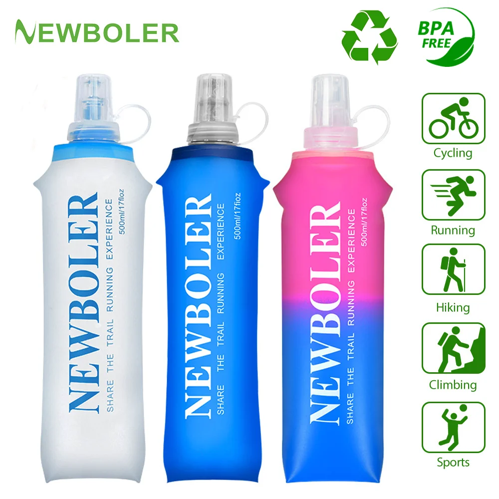 Botella de agua NEWBOLER, matraz blando plegable, botella de agua deportiva, bolsa de agua plegable para correr, acampar, senderismo, luz portátil sin BPA