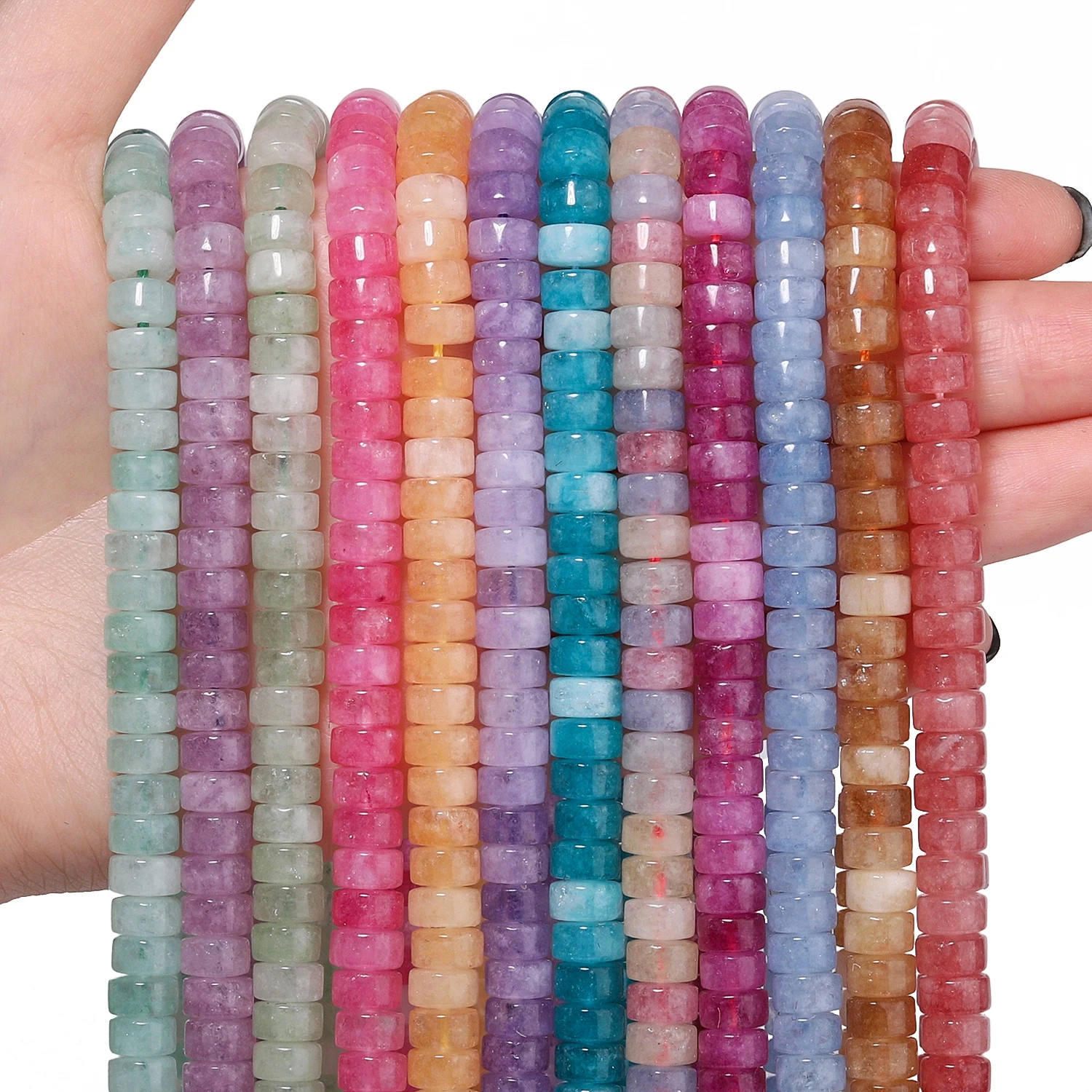 Natural Jade Stone Beads 4x7mm Tourmaline Amazonite Flat Round Rondelle Spacer Beads for Jewelry Making Diy Beadings Accessories