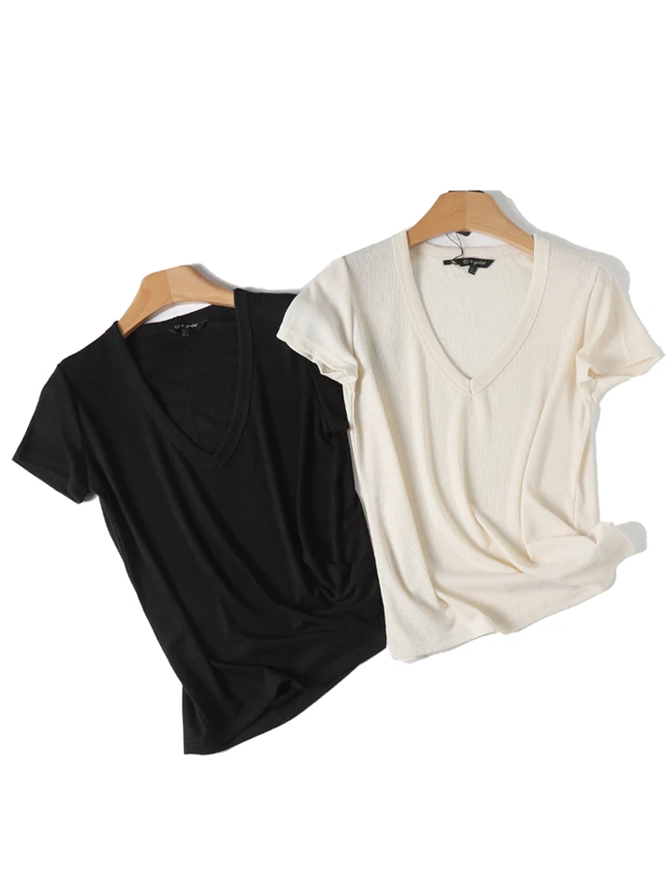 

Slim Fit V-Ne Linen ort Sve T-irt Casual Commute Women's Top Pure Color Summer New Sle Simple Design Z769