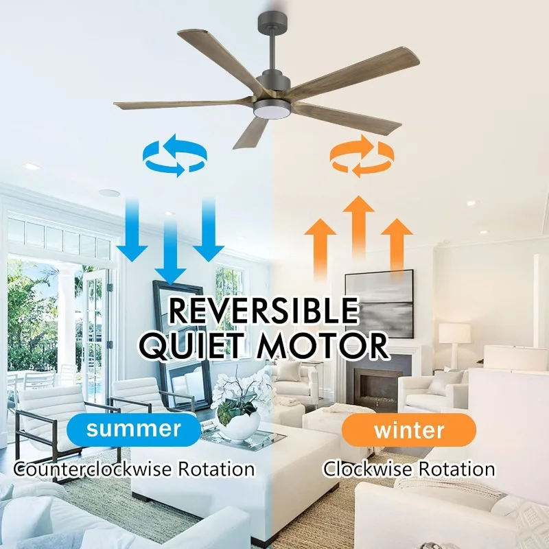 

5 Solid Wood Blades 6-Speed Noiseless Reversible DC Motor, Ceiling Fan for Kitchen Dinning Living Room, Charcoal Finish