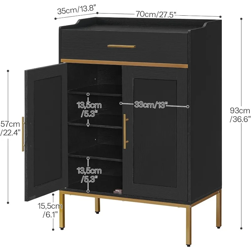 Shoe Storage Cabinet for Entryway, Freestanding Shoe Organizer with Doors, 4-Tier Shoe Rack Storage with Adjustable Shelves