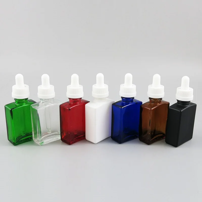 30ml square shape flat glass bottle dropper childproof lid E-liquid toner essential oil serum moisture water skin packing