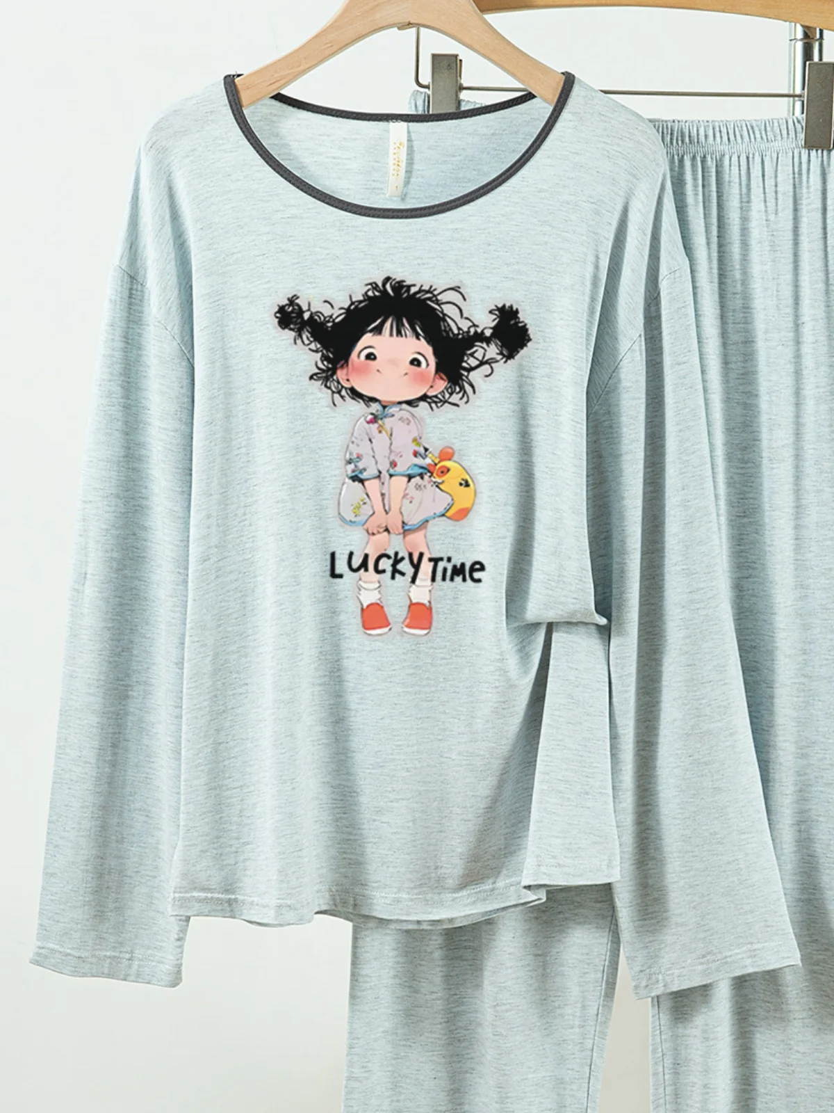 5181-302 بيجامة قطنية كاجوال ومريحة للنساء، سراويل طويلة جديدة للربيع والخريف بأكمام طويلة بلون سادة كاجوال