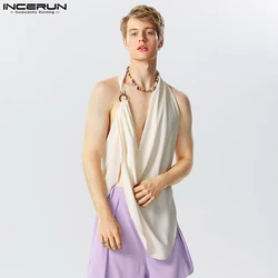 INCERUN Men Irregular Tank Tops Solid Color Sleeveless V Neck Loose Fashion Male Vests Streetwear 2024 Casual Men Clothing S-5XL