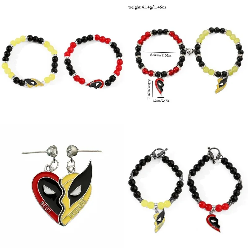 2 Stuks Deadpool Wolverine Film Armband Hand Geweven Rood Geel Armband Accessoires Voor Mannen En Vrouwen Sieraden Decoratie Geschenksleutels