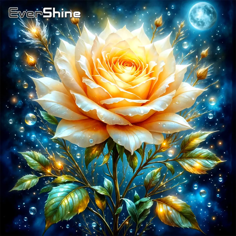 Evershine 5D Diamant-Mosaik, Blumen-Vollquadrat-Gemälde, Rosenbild aus Strass, Diamant-Stickerei, Mond, handgefertigtes Geschenk