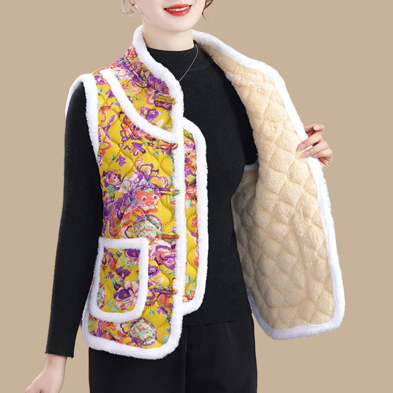 

Осень-зима 2022, бархатный жилет для женщин среднего возраста, жилеты для пожилых женщин, жилет в китайском стиле, толстая теплая куртка с принтом, пальто