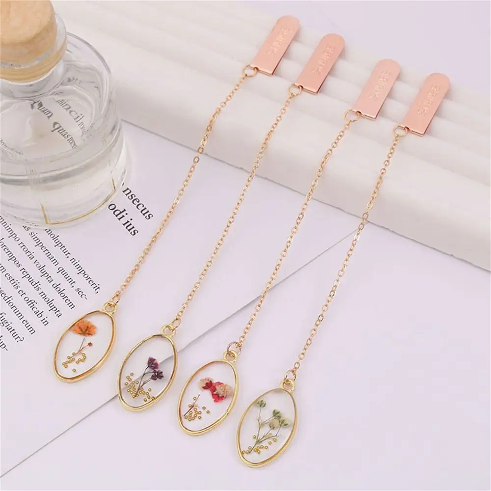 

Creative Literary Crystal Flower Bookmark Alloy Pendant Small Fresh Bookmark Pendant Oval Shape Page Sign Book Clip Teachers Day