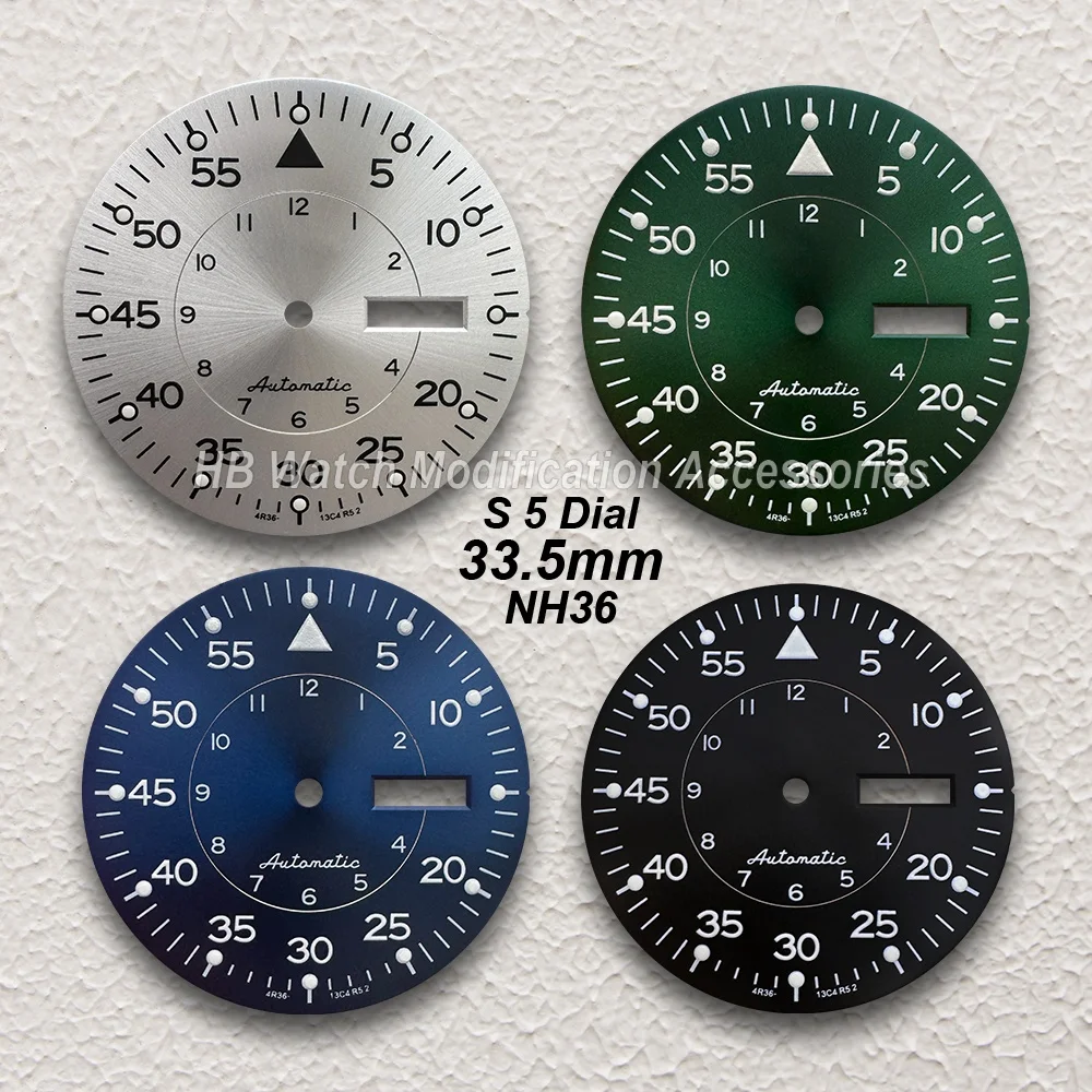 33.5mm S 5 Logo Sunray Dial Fit NH36/4R36 Movement Green Luminous High Quality Watch Modification Accessories