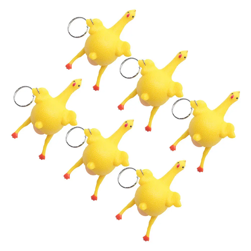 6Pcs Yellow Chicken Shaped Keychains Stylish Key Ring Unique Design Bag Pendant Small Gift for Friends