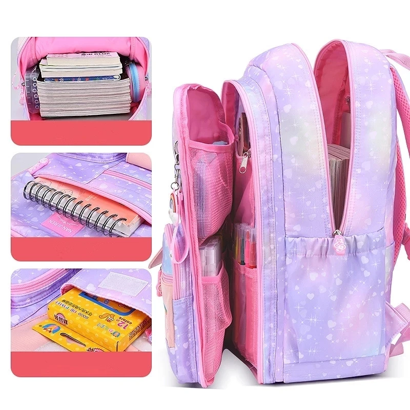 2024 New Primary School Backpack Cute Colorful Bags for Girls Princess School Bags Waterproof Children Rainbow Series Schoolbags