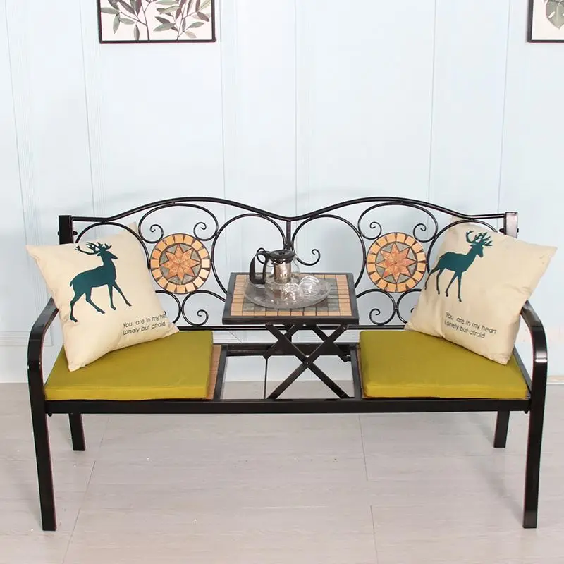 

gh-Outdoor Garden Furniture Terrace Leisure Creative Double Bench Recliner With Invisible Lifting Table！