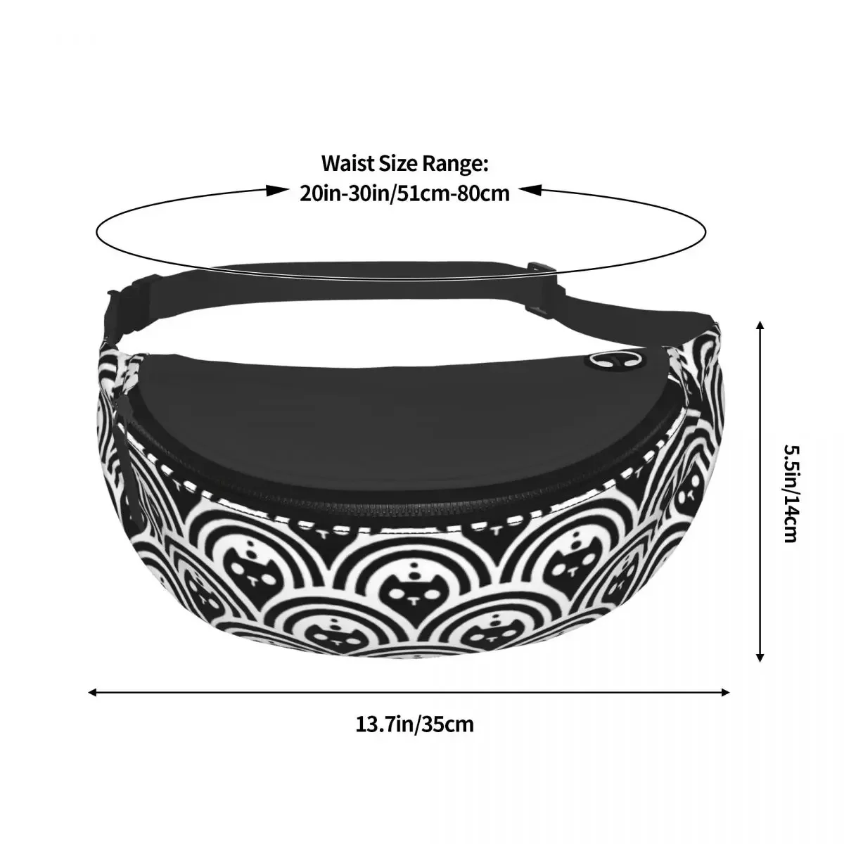 Cartoon Style Printed Waist Bags Meow Cute Cat Waves Seigaiha Fashion Belt Bags Man Women's Sport Fanny Pack Design Banana Packs