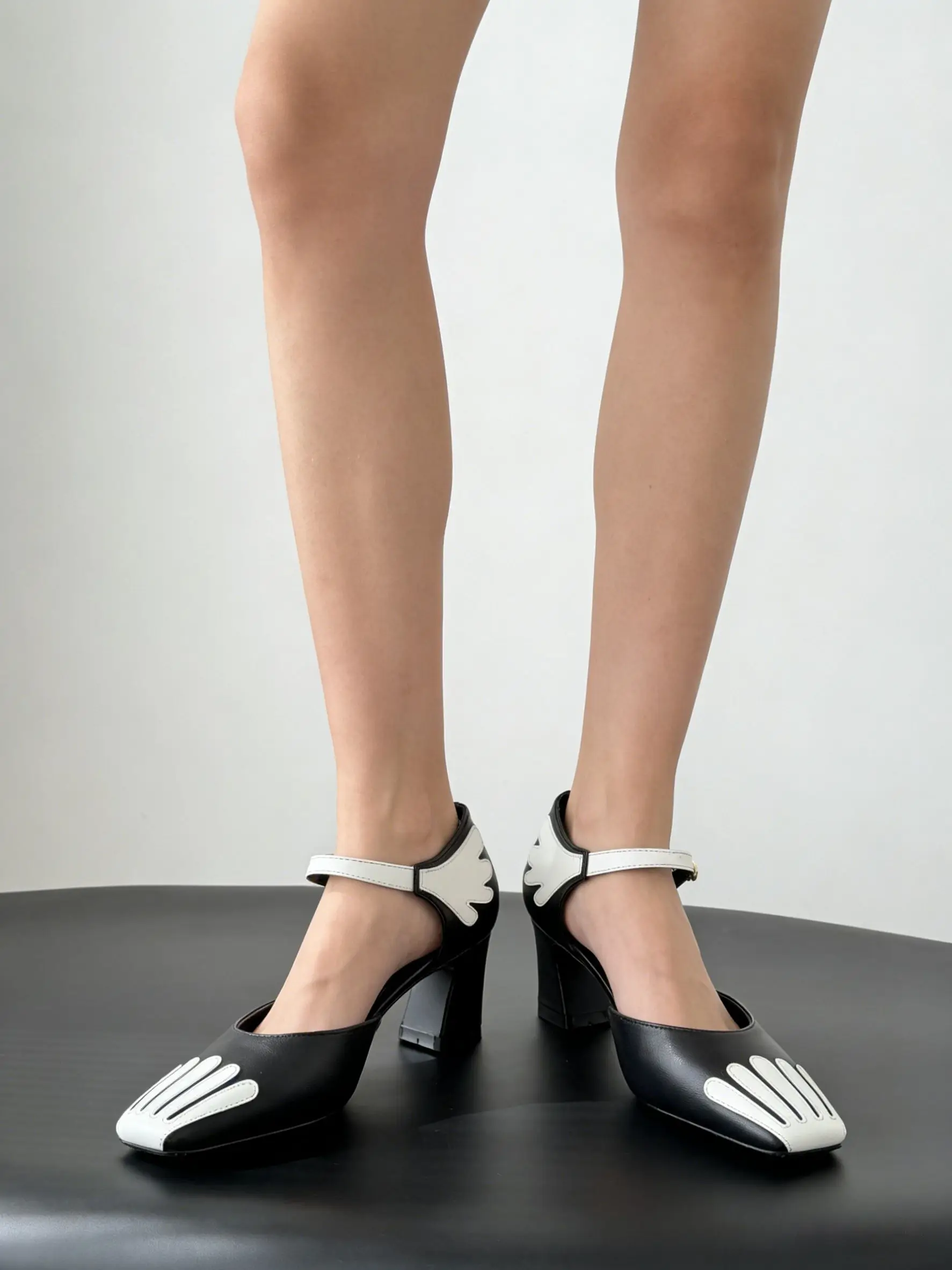 

Newest Spring Summer Women's High Heel Modern Sandals Genuine Leather Square-Toe Color-Block Design