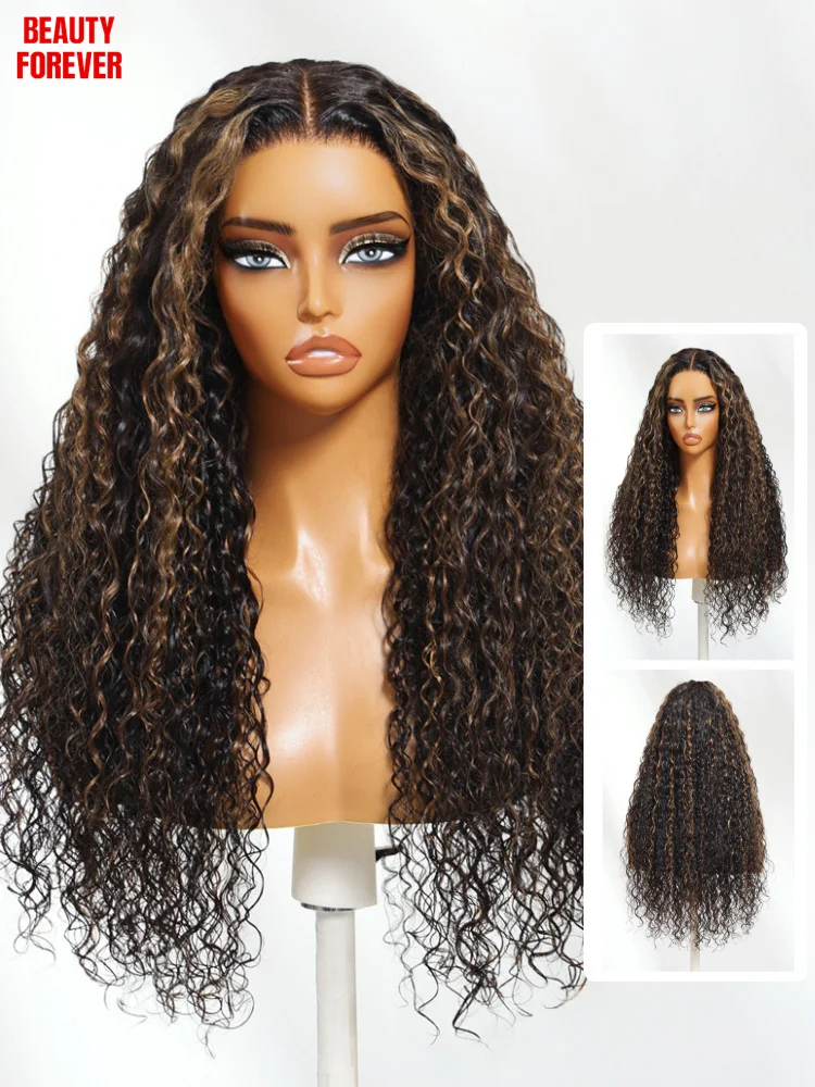 

Beauty Forever Golden Brown Water Wave Curly Pre Cut Lace Frontal Wig 13x4 Ear to Ear Glueless Frontal Human Hair Wig 180%