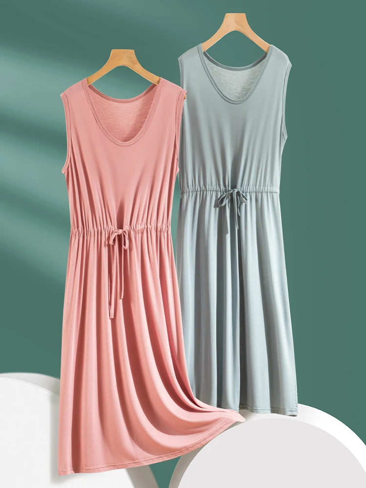 カジュアルなモーダル素材のDストリングラウンドネック、夏用、ゆったりとした大きいサイズのレディースベスト、カジュアルウェア、アウターウェア