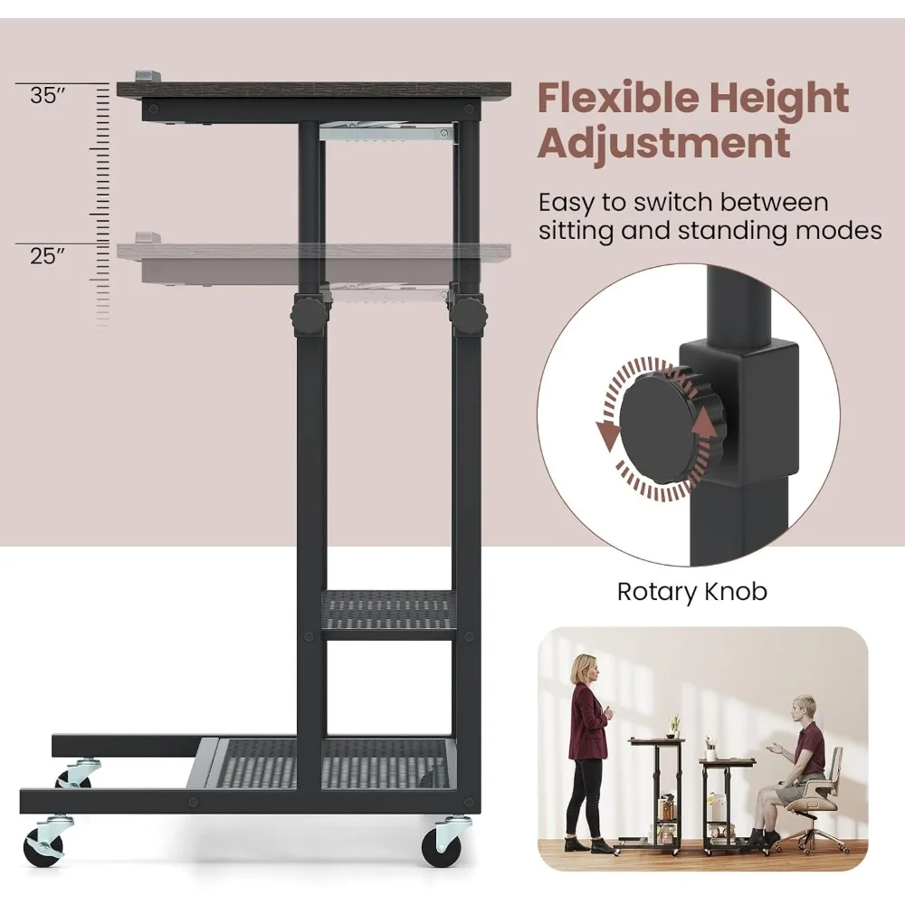 مكتب كمبيوتر محمول قابل للتعديل بارتفاع قابل للتعديل مع سطح مائل وتخزين لأجهزة الكمبيوتر المدمجة #6