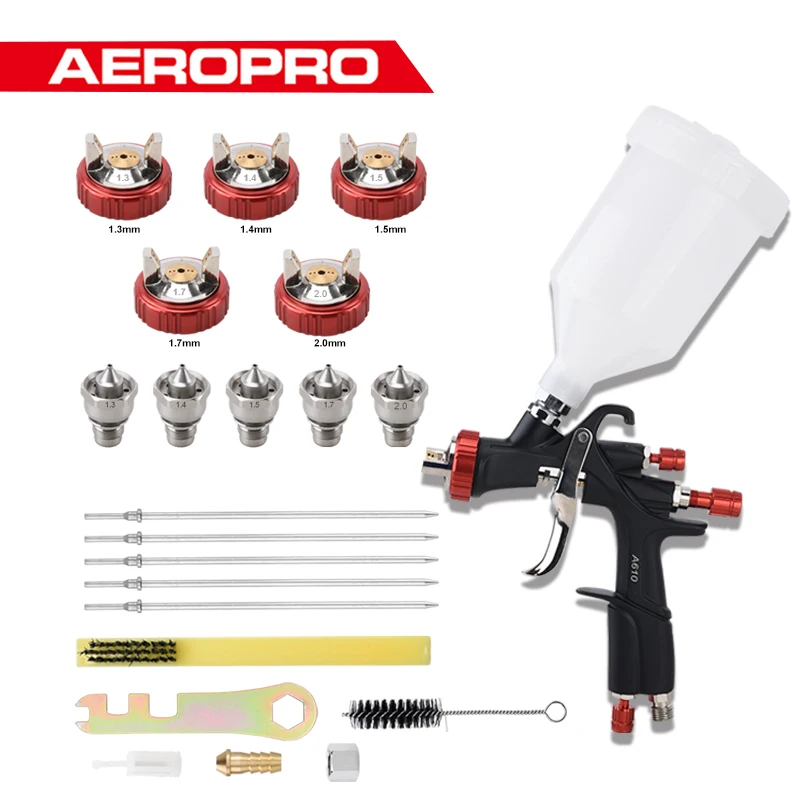 AEROPRO A610/R500 LVLP PISTOLA DE PULVERIZACIÓN Kit de pistola de pintura para coche aerógrafo 1,3mm 1,4mm 1,5mm 1,7mm 2,0mm PISTOLA DE