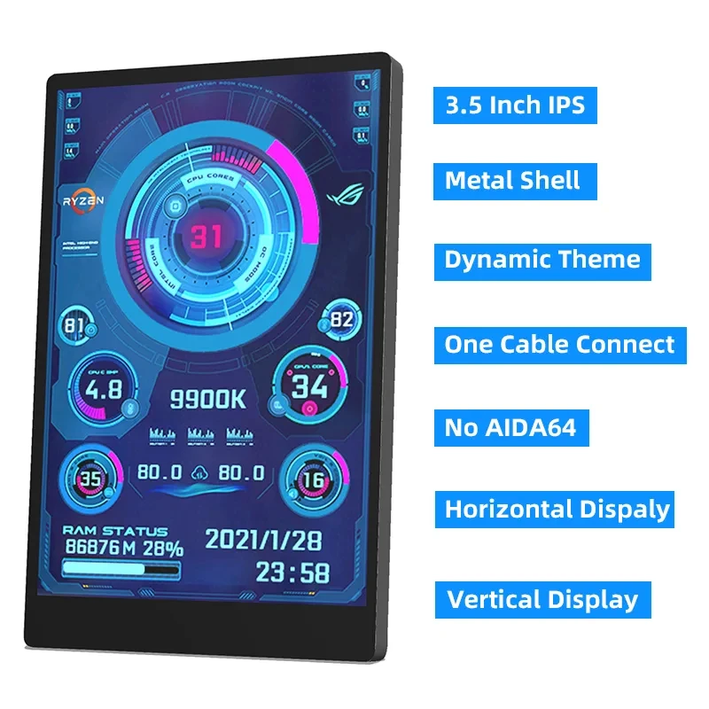 KSTOP 3.5 pollici IPS Type-C schermo secondario Mini Computer CPU GPU RAM HDD Monito Display USB liberamente AIDA64 per Windows 10 11