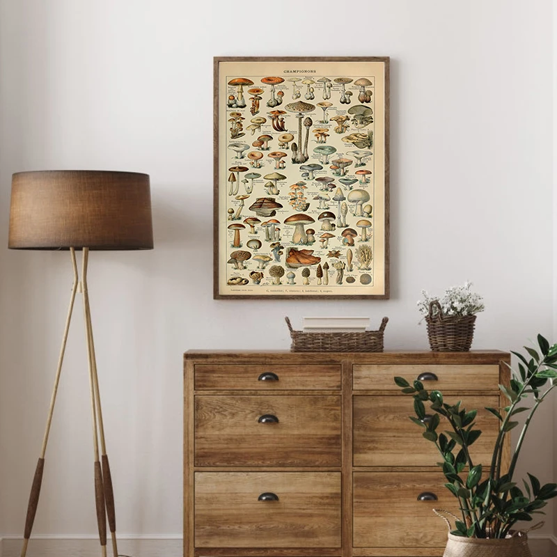Vintage Palaeobios Botanical Retro Poster Insect Butterfly Mushrooms Canvas Oil Painting Wall Art Prints Wall Picture Home Decor