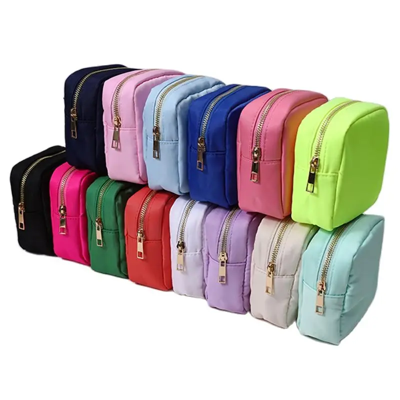 Bolsa de nailon con cremallera para maquillaje, organizador de artículos de tocador para mujeres y niñas, regalo de viaje, 17 colores, S /M/L/XL