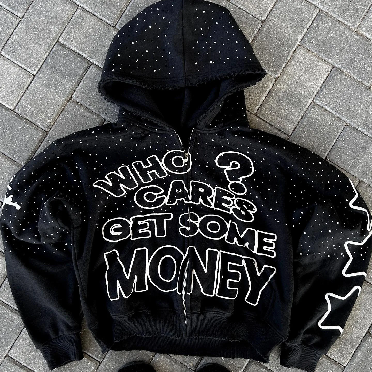 High Street Dark Storm Dot Printed Hoodie Personalized Loose Men's and Women's Autumn/Winter Hip Hop Zipper cardigan Coat