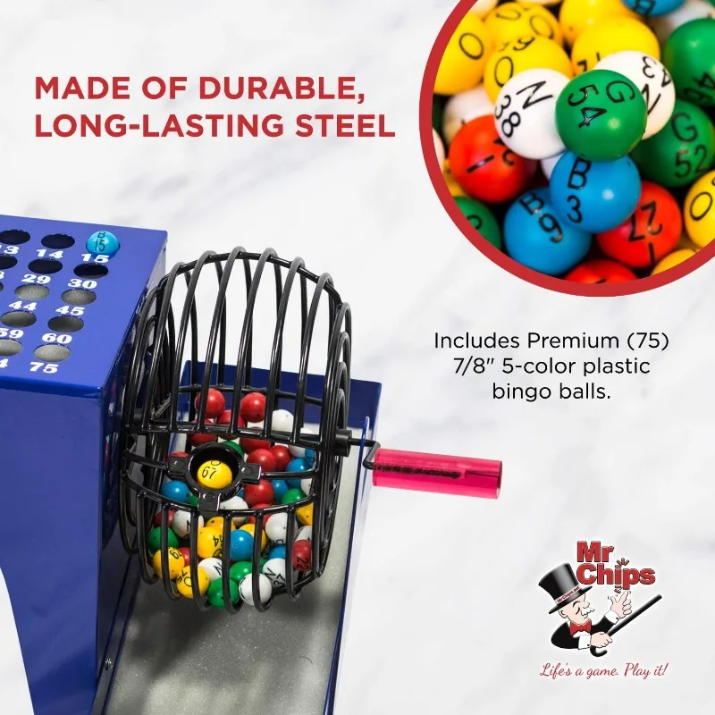 Bingo Game Set with Cage, 7/8 Inch Bingo Balls and Master Board | All-in-One Table Top Professional Game Machine