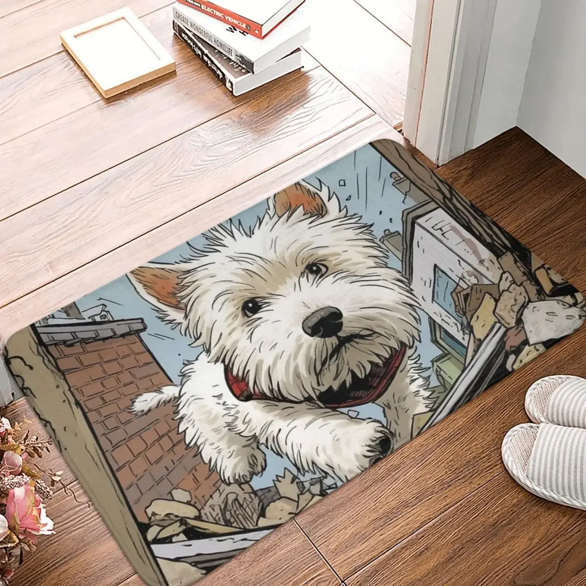 West Bedroom Mat Playful Westie Cartoon Doormat Kitchen Carpet Balcony Rug Home Decor