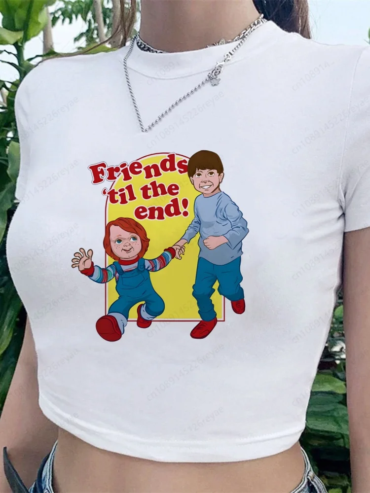 Chucky Printed Cropped Tops Ladies Summer Navel Top Girls Summer Tees Women Short Sleeve Casual Midriff-baring Tops