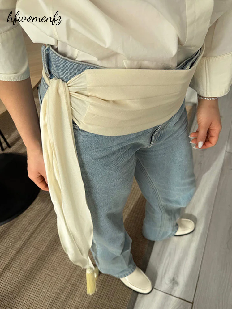 Women Long Tassel Wide Belt Wrap Waistband Elegant Solid All-matching Pleated Sash Fashion Decorative Waist Accessory For Daily