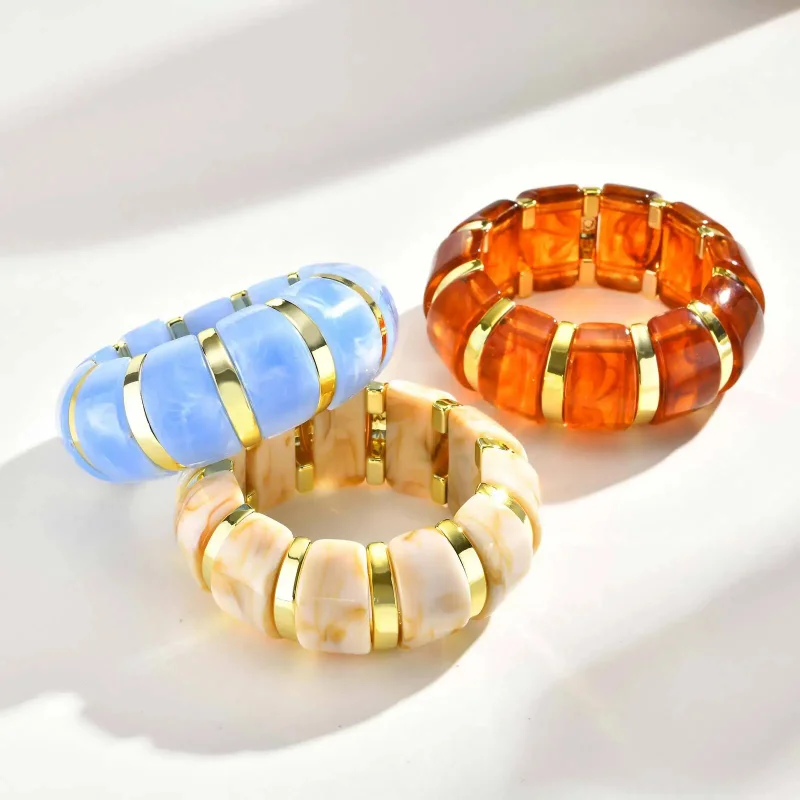 

Chunky Cuff Bangle Bracelets for Women, Acrylic Resin Thick Wide Stretch Bangle, Vintage Elastic Stackable Jewelry for Party