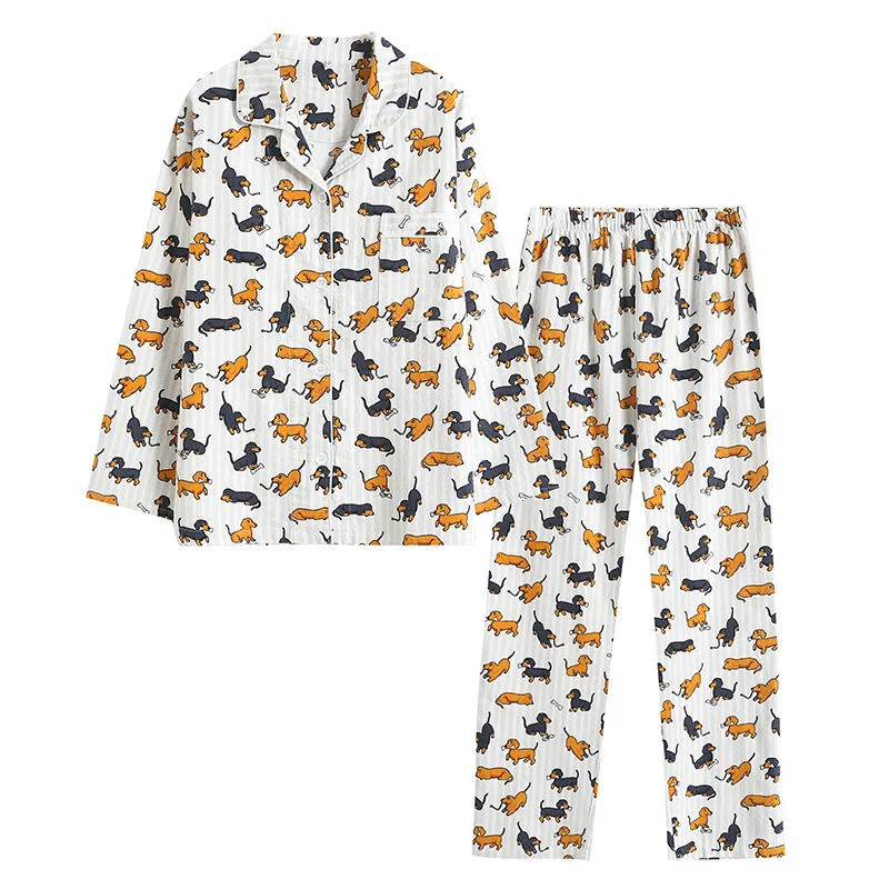 Dachshund Dog Print Loungewear Women Spring Autumn Cotton Suede Fabric Cute Men\'s Women\'s Pajamas Comfort Sleepwear Home Suit