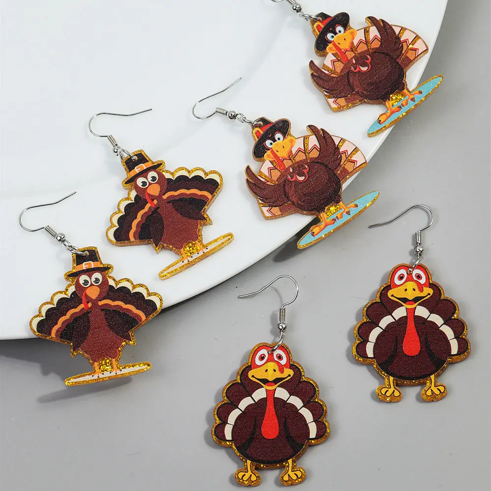 FishSheep Thanksgiving Turkey Acrylic Drop Earrings for Women Cute Glitter Resin Roast Gobble Dangle Earrings Jewelry Gifts