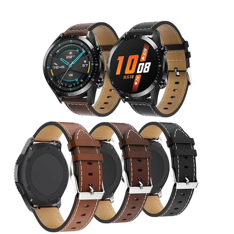 Leather Watchband for Huawei Watch GT GT2 46mm/ gt 2e/Honor Magic 2 46mm Strap Band 22mm Bracelet Wristband for Amazfit GTR 47MM