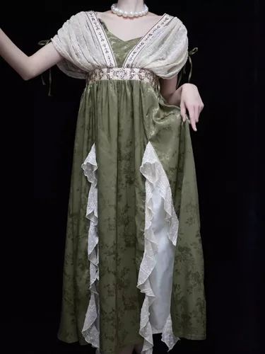 Imagen 1 del producto 2024 nuevo vestido elegante de Jacquard Retro de Lolita Y2K Vintage Cosplay verde temperamento diario preciosos vestidos elegantes de princesa Reina