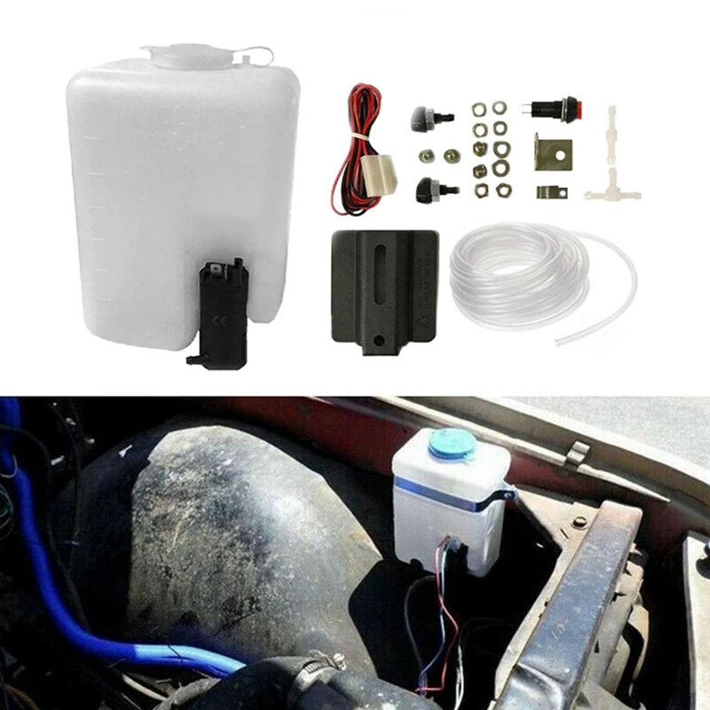 12V Wind Screen Window Washer Windscreen Wash With 1.2L Bottle Pump Wiring Jets