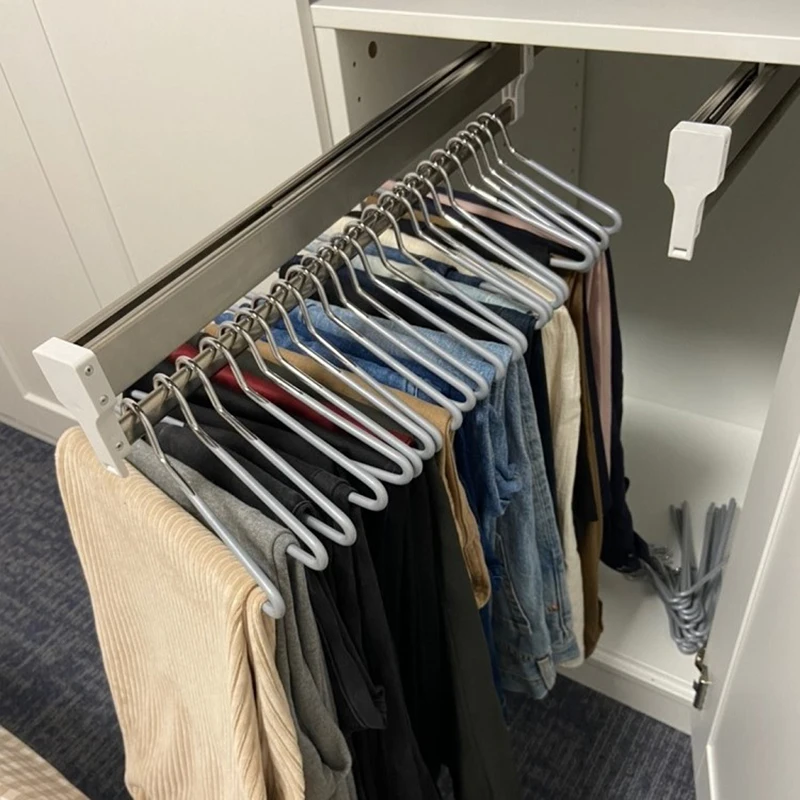 Robuster, ausziehbarer Kleiderschrank, Valet-Stange, verstellbare Kleiderschrank-Kleiderschiene, obere Montage, Kleiderschrank-Aufhänger, Rack-Stange, Kugellager-Rutsche – Detail 2