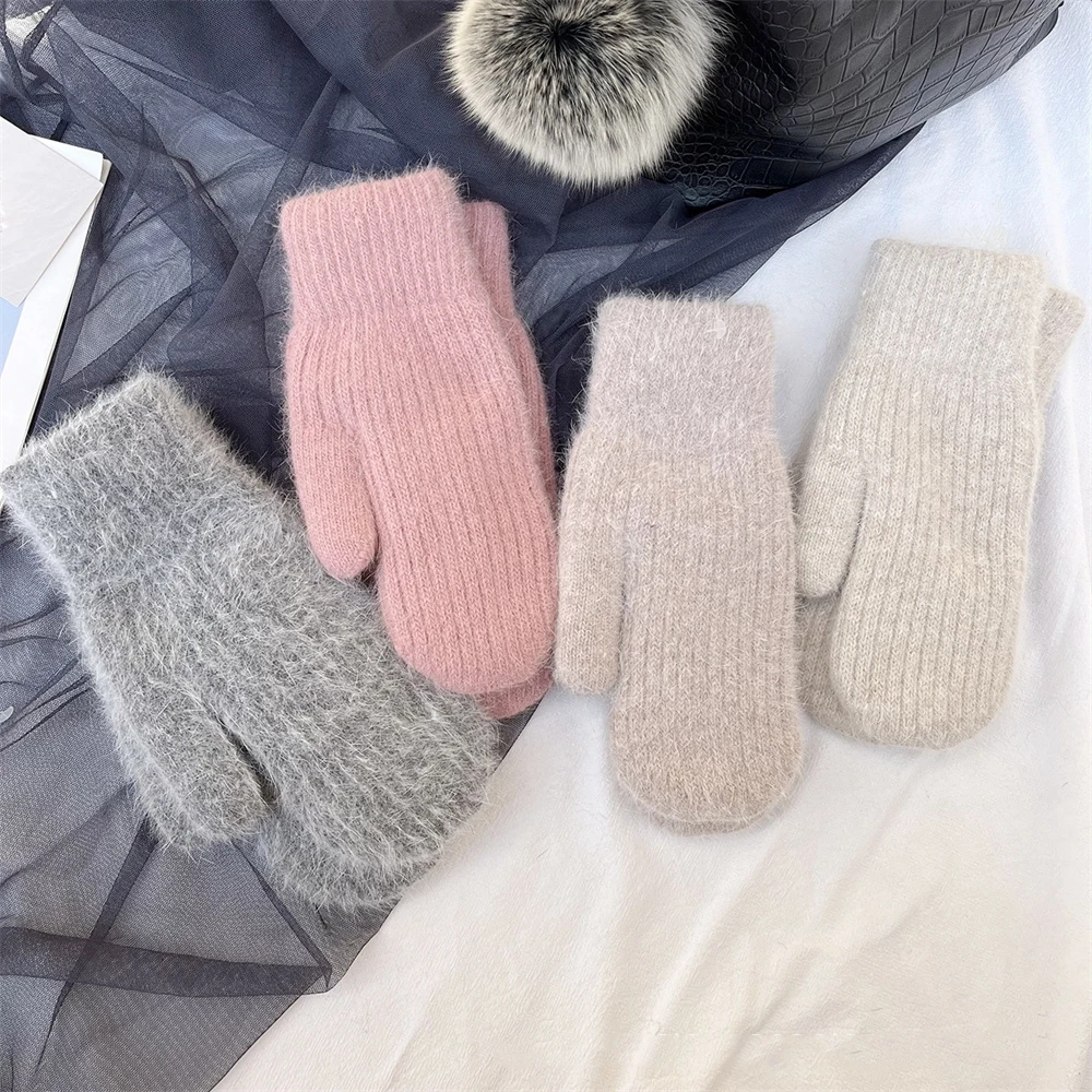 니트 여성 장갑 따뜻한 방풍 학생용 자전거 액세서리 부드러운 미끄럼 방지 손바닥 일상 학교 통학 겨울 야외 착용