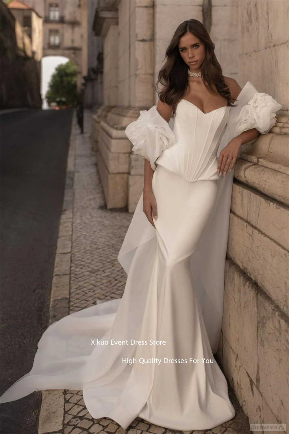 Xikuo moderno puff mangas vestido de casamento civil até o chão vestidos de noche querida sereia robes de cocktail personalizado