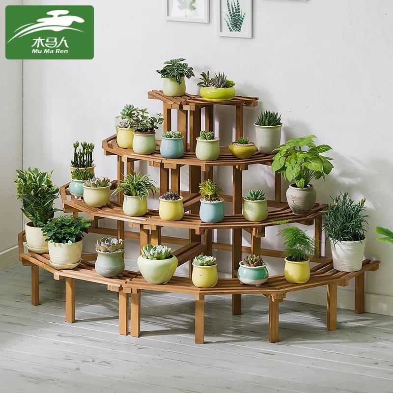 

Multi-storey Balcony Flower Rack Solid Wood Indoor Living Room Flower Rack Flower Pot Rack