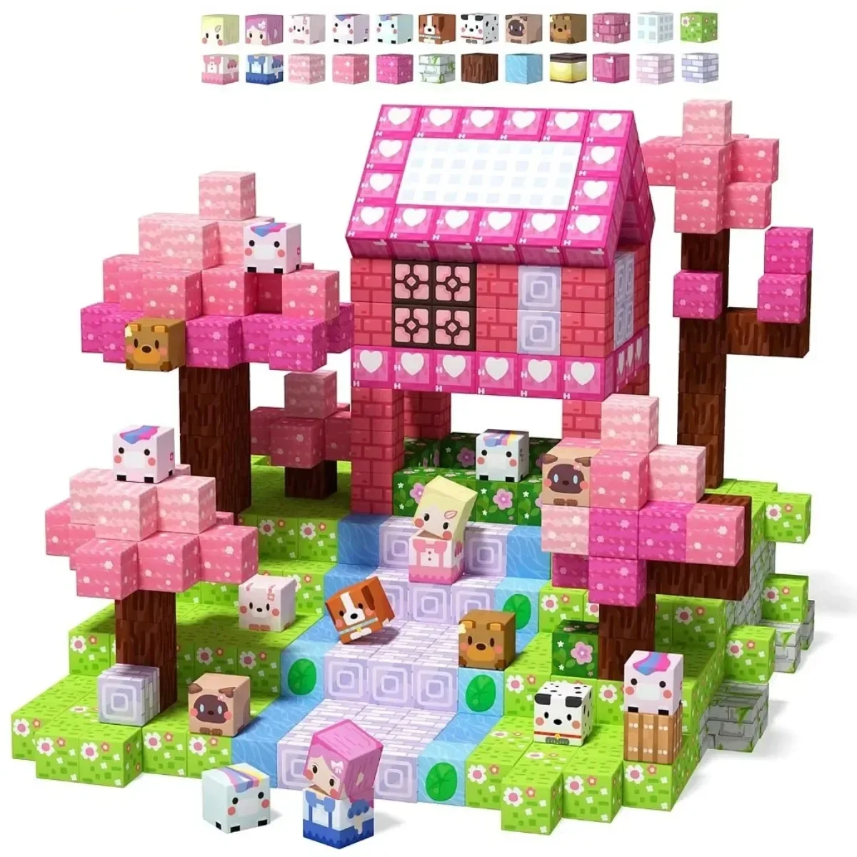 Magnetische bouwstenen Speelgoed Mijnwereld Magneet Prinses Kasteel Bloesem Grot Plant Zombies Kubus Set Baksteen Kubus Speelgoed Kinderen Cadeau