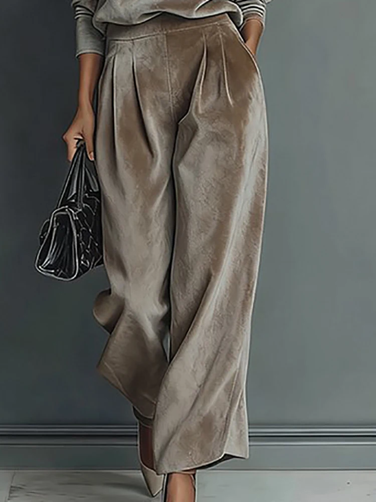 

Fashion Long Sleeved Pullover and Pants Suit Autumn Winter Velvet Loose 2 Piece Set Women Casual High Street Solid Color Outfit
