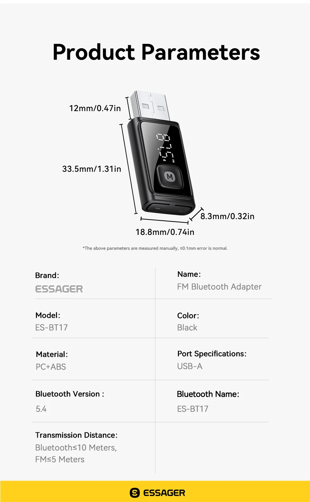 Essager Bluetooth 5.4 Auto-Adapter, kabelloser FM-Transmitter mit automatischem Ein-/Ausschalten, Freisprechanruf, Hi-Fi-Musik-Audioempfänger für Autos – Detail 11